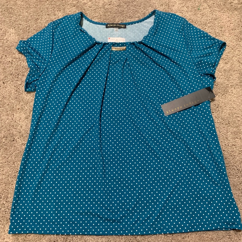 Always Indigo White Polka Dot Casual Top